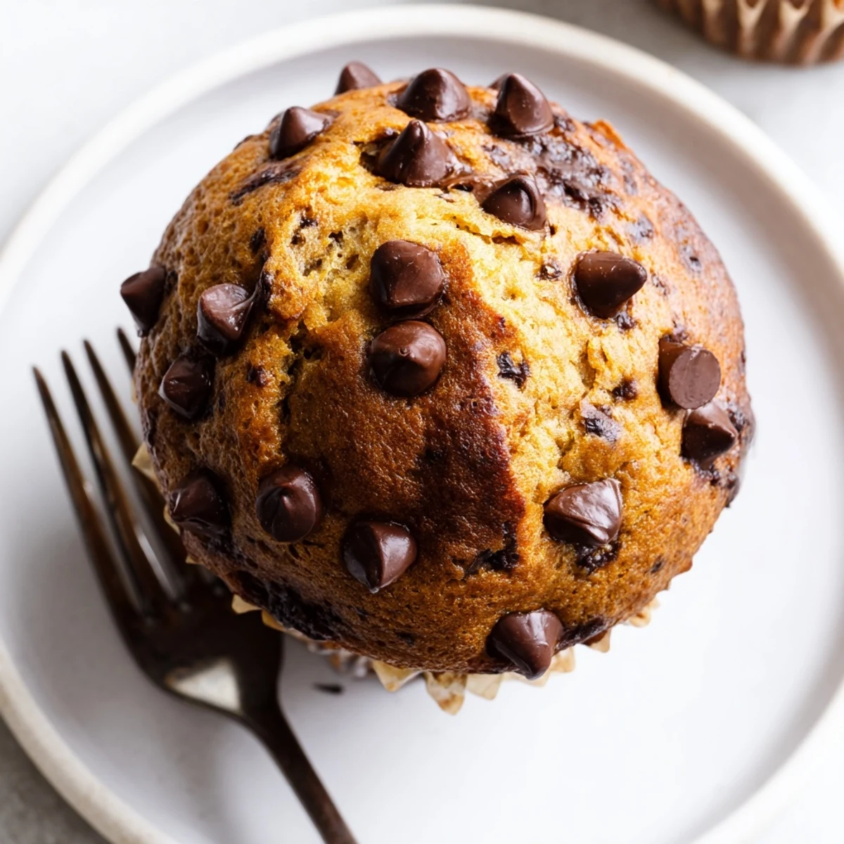 Moist bakery style chocolate chip muffins fresh from the oven on a wire cooling rack