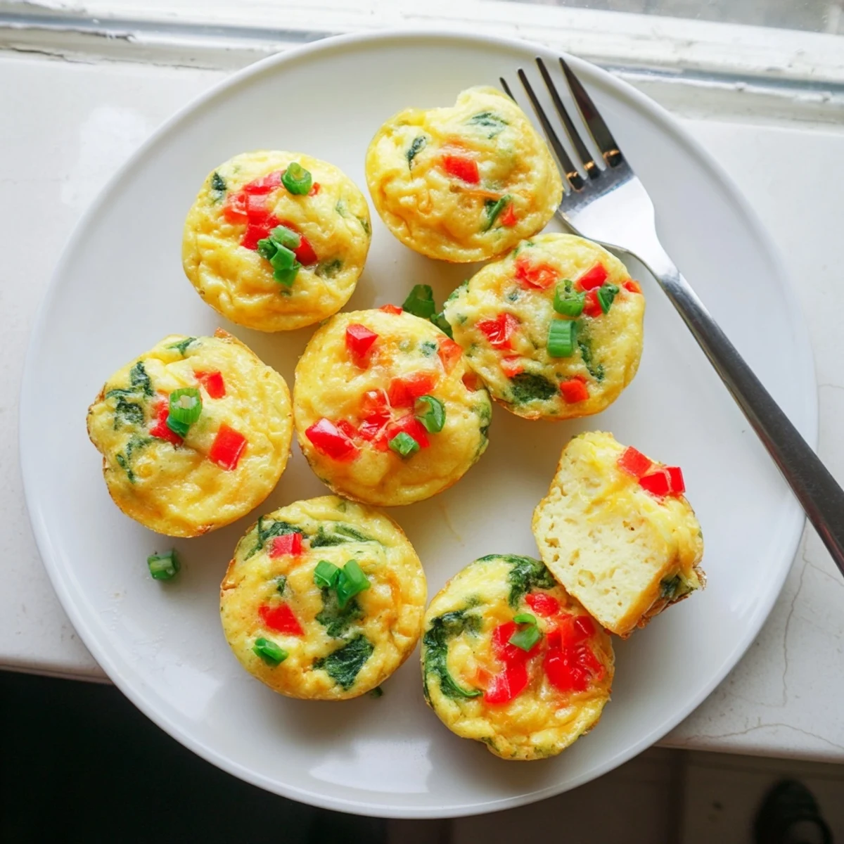 Fluffy protein-rich cottage cheese egg bites arranged in a muffin tin