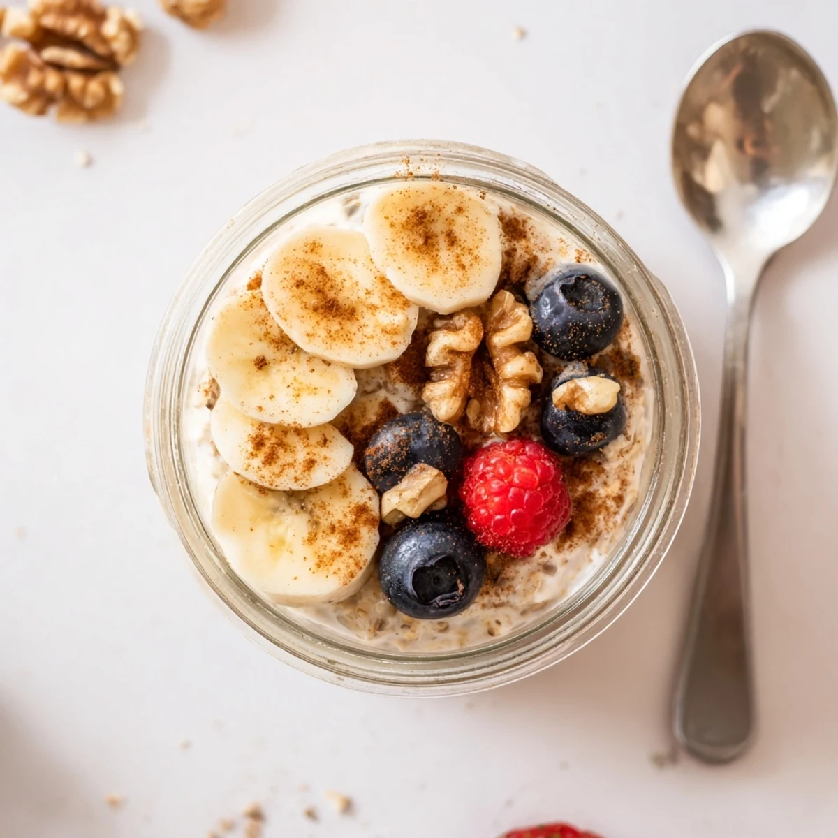 Wholesome brown sugar overnight oats layered with Greek yogurt, cinnamon, and vibrant berry toppings for breakfast