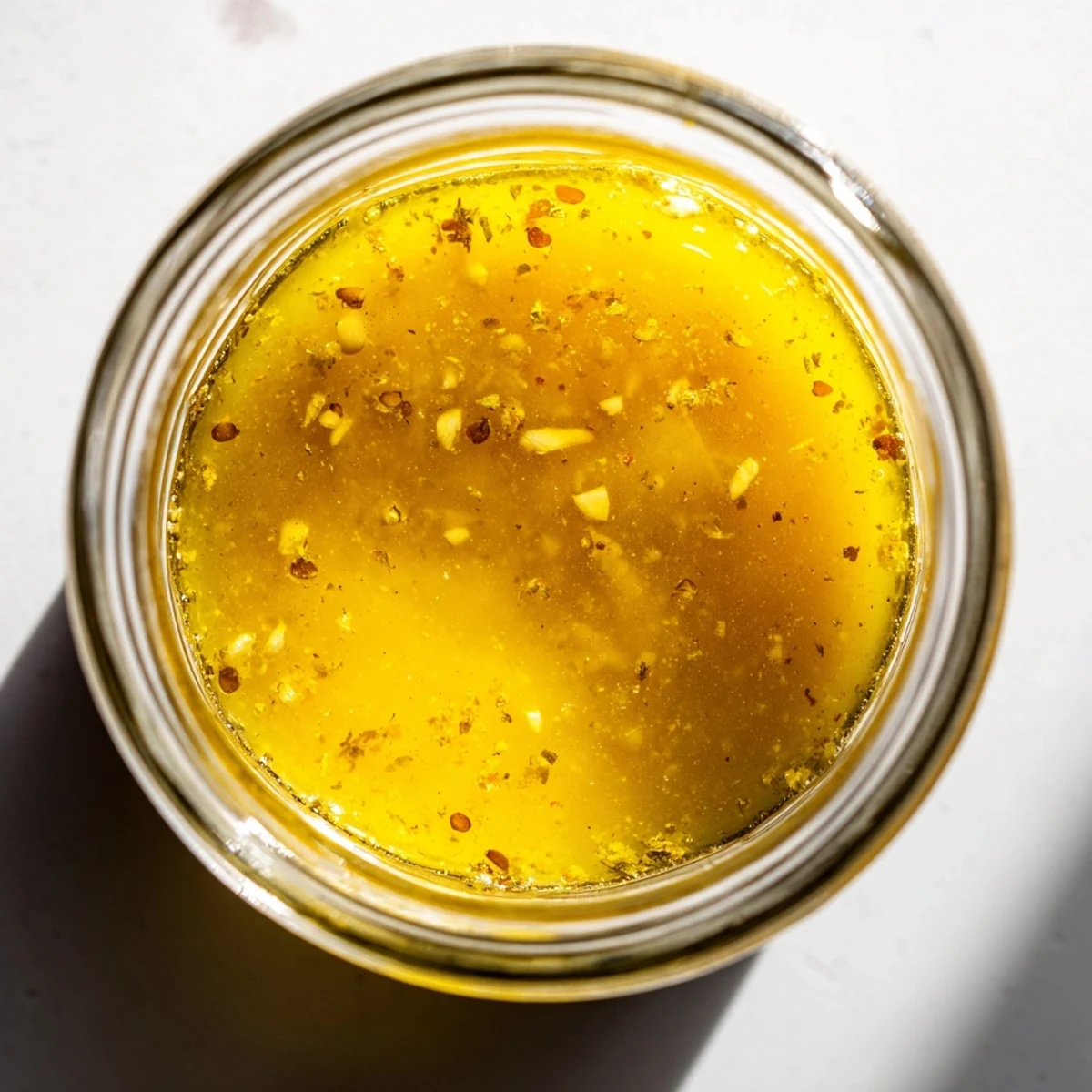 Homemade easy lemon vinaigrette dressing whisked in bowl with garlic dijon and honey ingredients