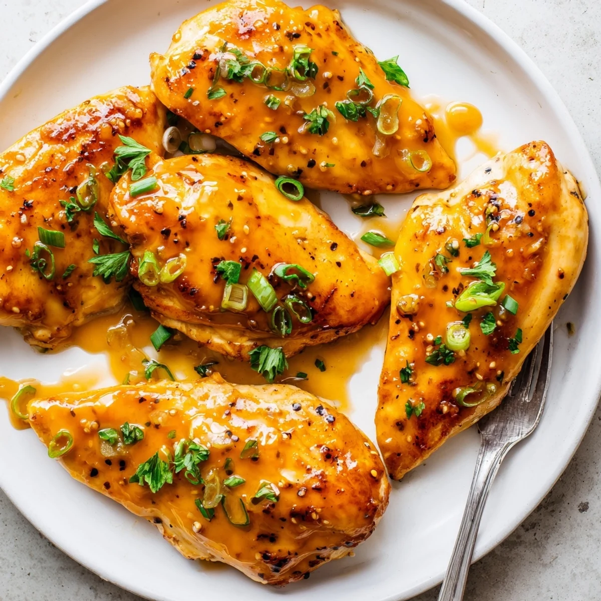 Whole chicken thighs baked in rich tangy apricot preserves sauce served over white rice