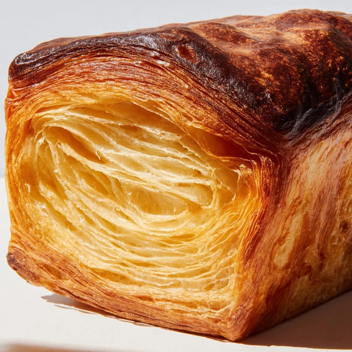 Freshly baked homemade croissant bread cooling on wire rack with golden flaky crust