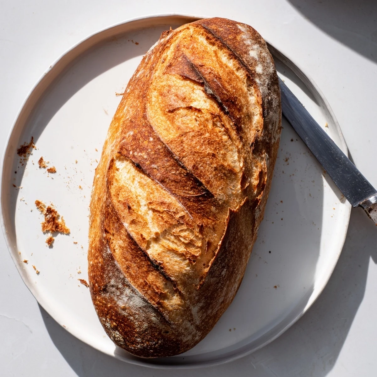 Golden crusty Italian bread loaf with deep scoring and artisanal flour-dusted finish