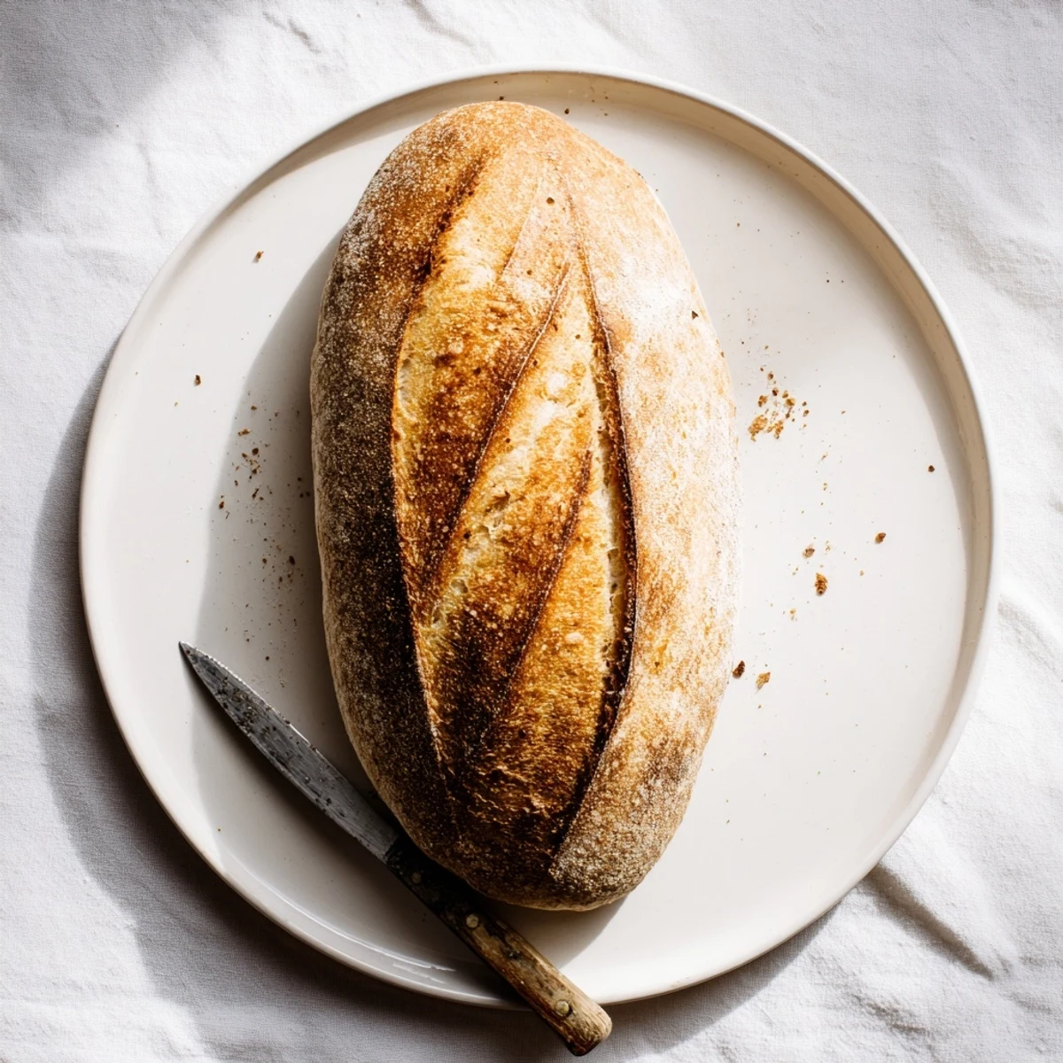 Freshly baked crusty Italian bread cooling on wire rack with golden brown exterior
