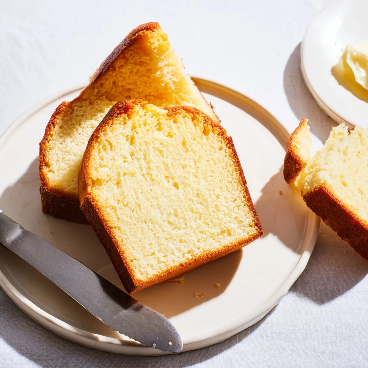 Light zero carb yogurt bread squares stacked on white plate perfect for low carb sandwiches