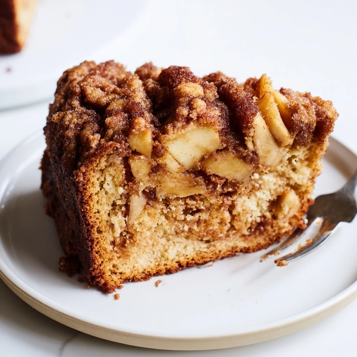 Homemade cinnamon apple bread cooling on wire rack with golden brown crust and marbled cinnamon topping