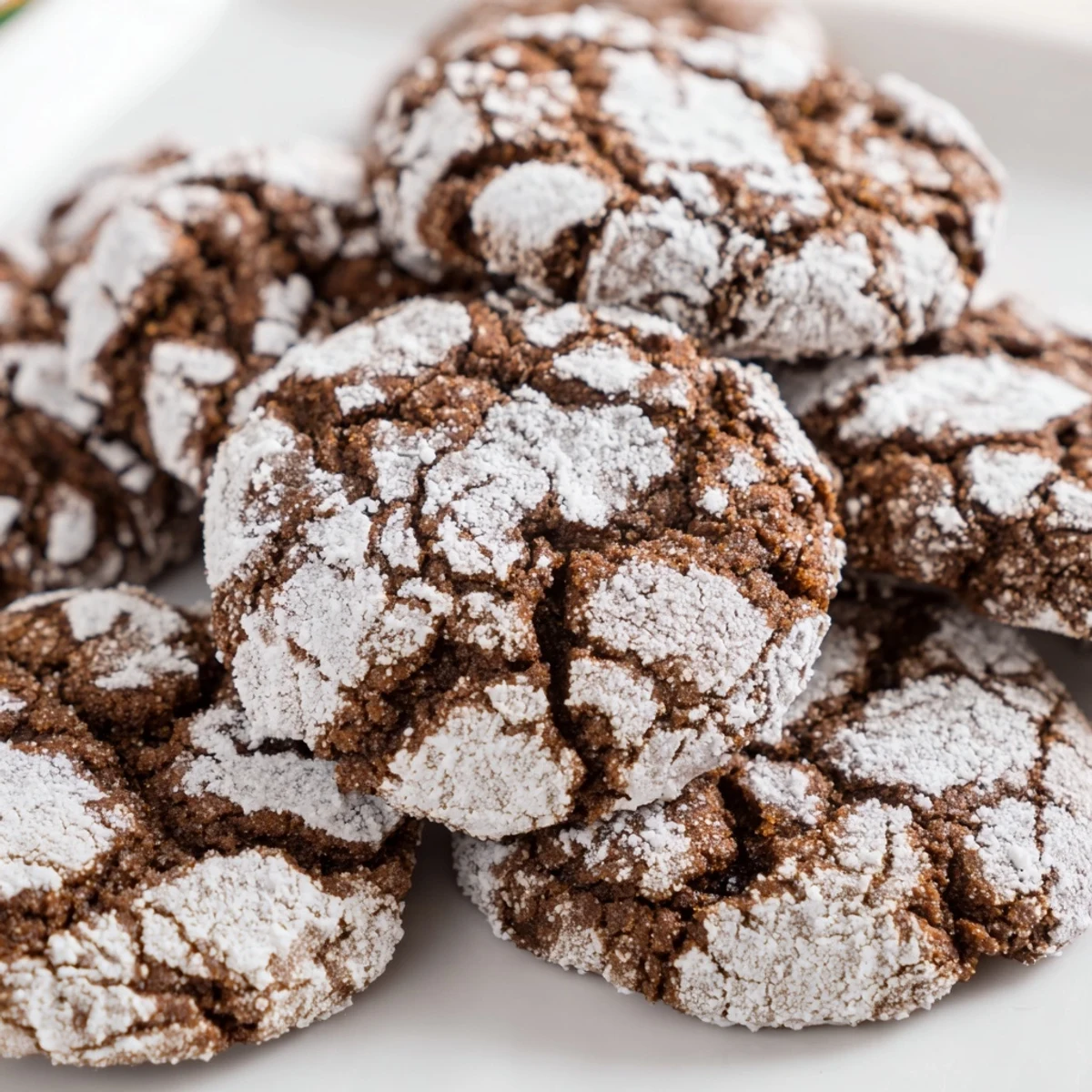 Holiday gingerbread crinkle cookies dusted in white sugar with rich molasses flavor