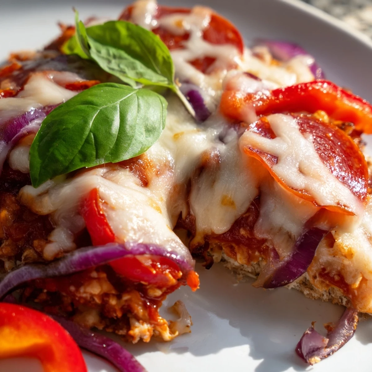 Homemade crispy chicken crust pizza sliced into wedges on a wooden serving board