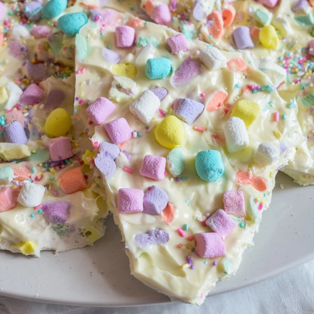 Homemade Easter marshmallow bark on parchment paper with pastel decorations ready for spring celebrations