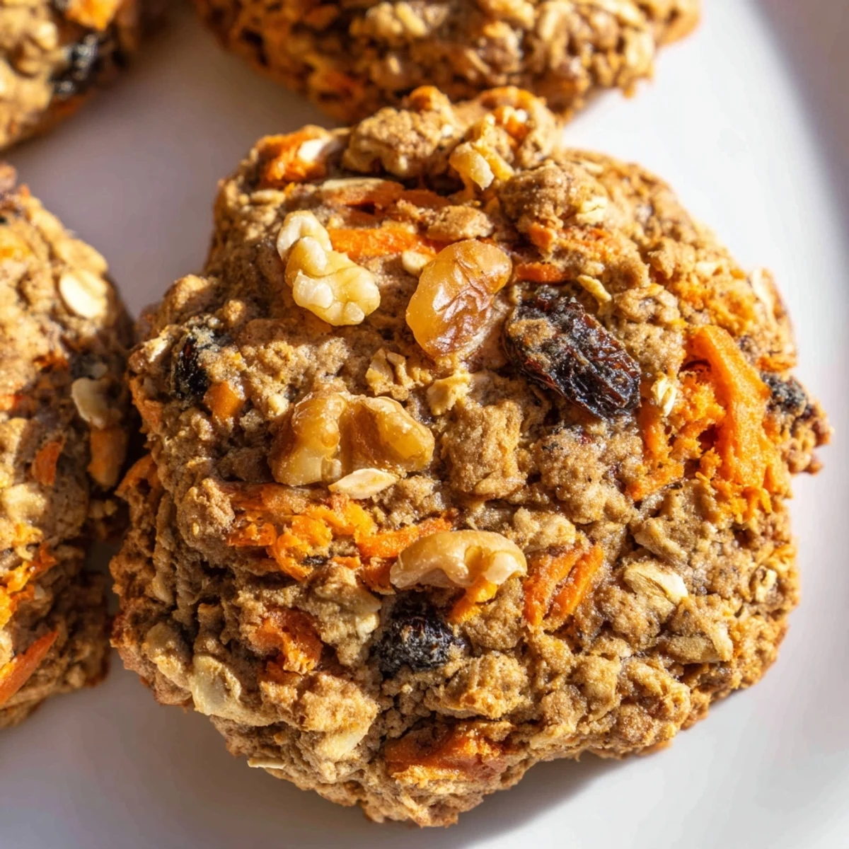 Soft golden chewy carrot cake cookies fresh from oven with slightly crisp edges