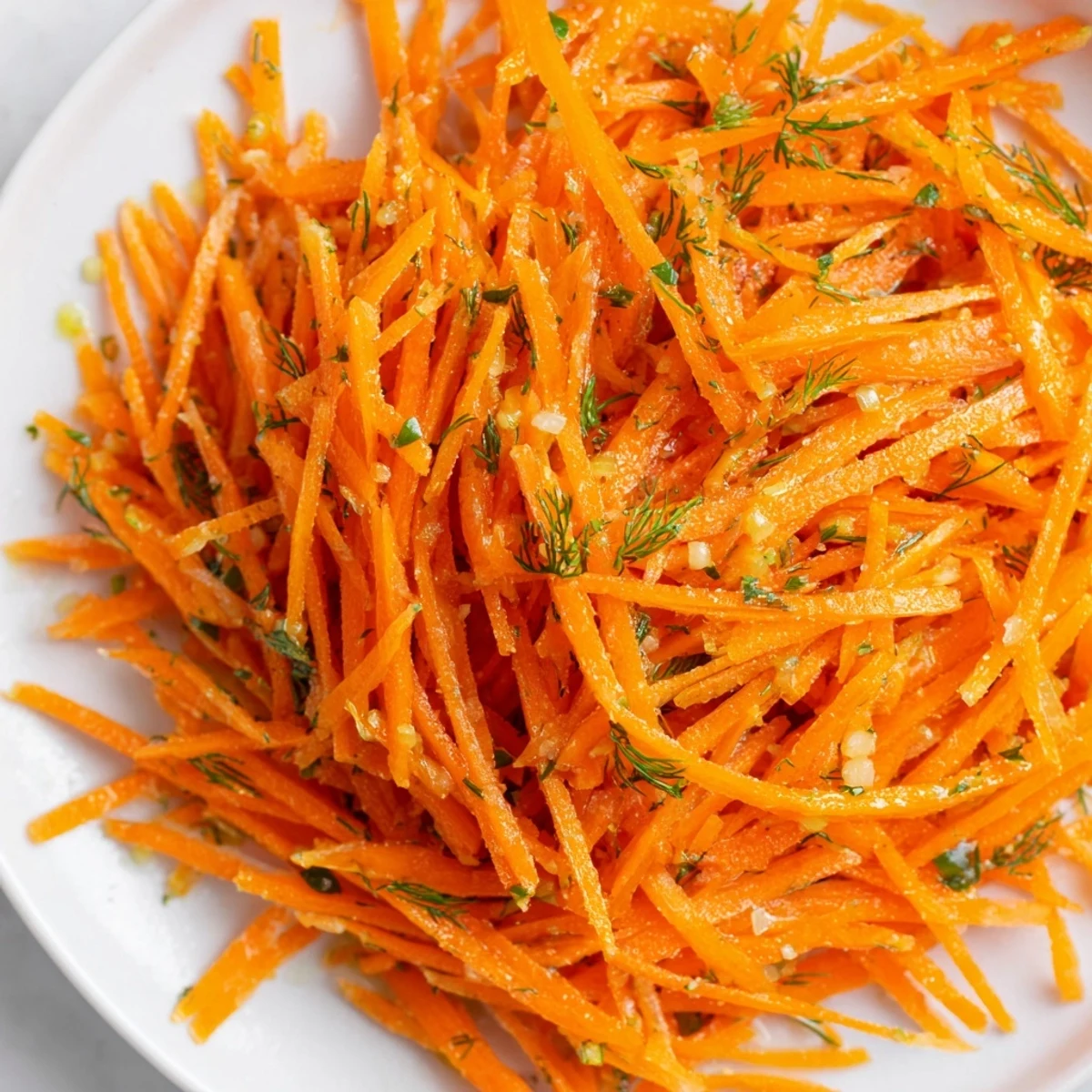 Bright lemon dill carrot salad featuring tender julienned vegetables and fresh herbs