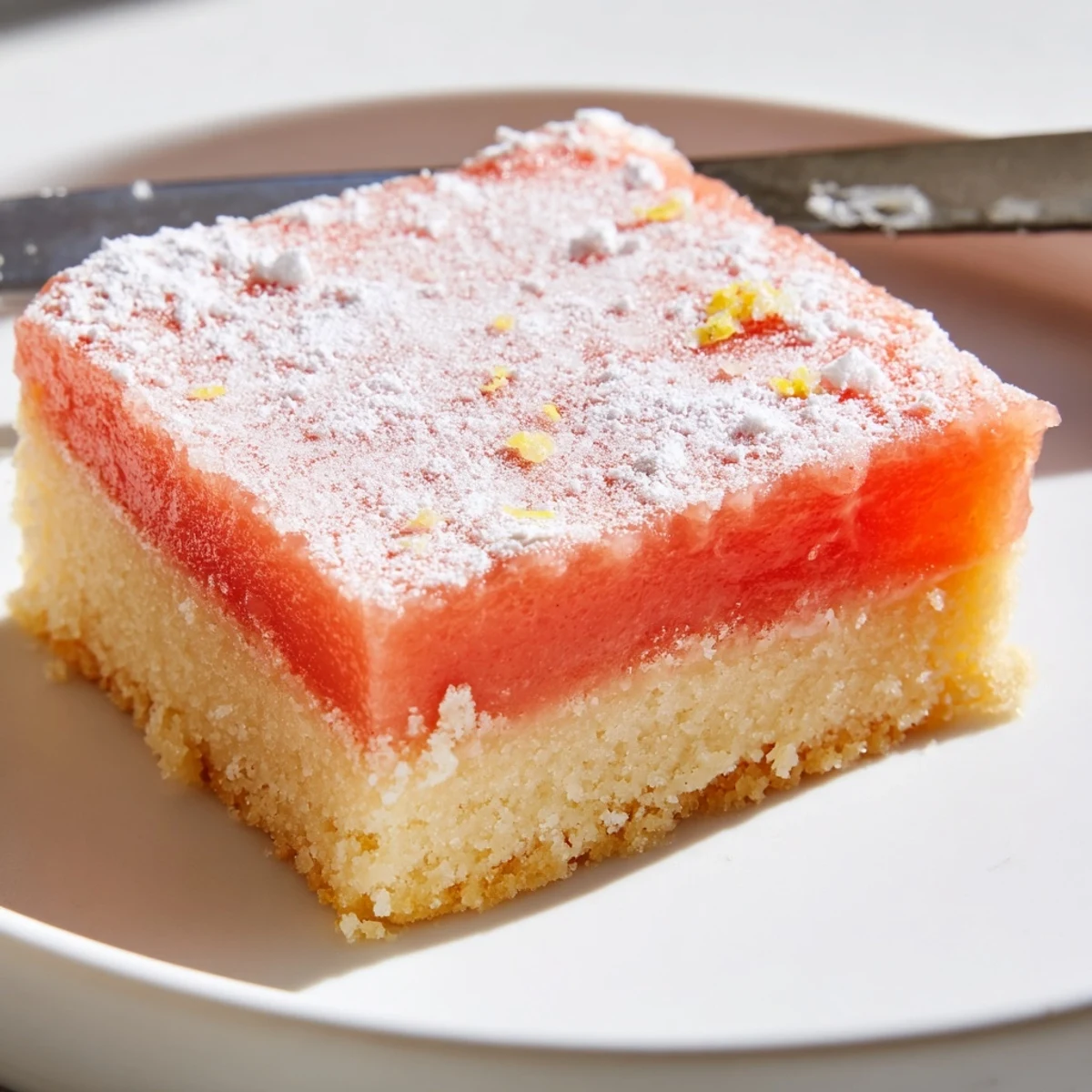 Golden grapefruit bars with tangy custard atop a buttery shortbread crust, dusted with powdered sugar