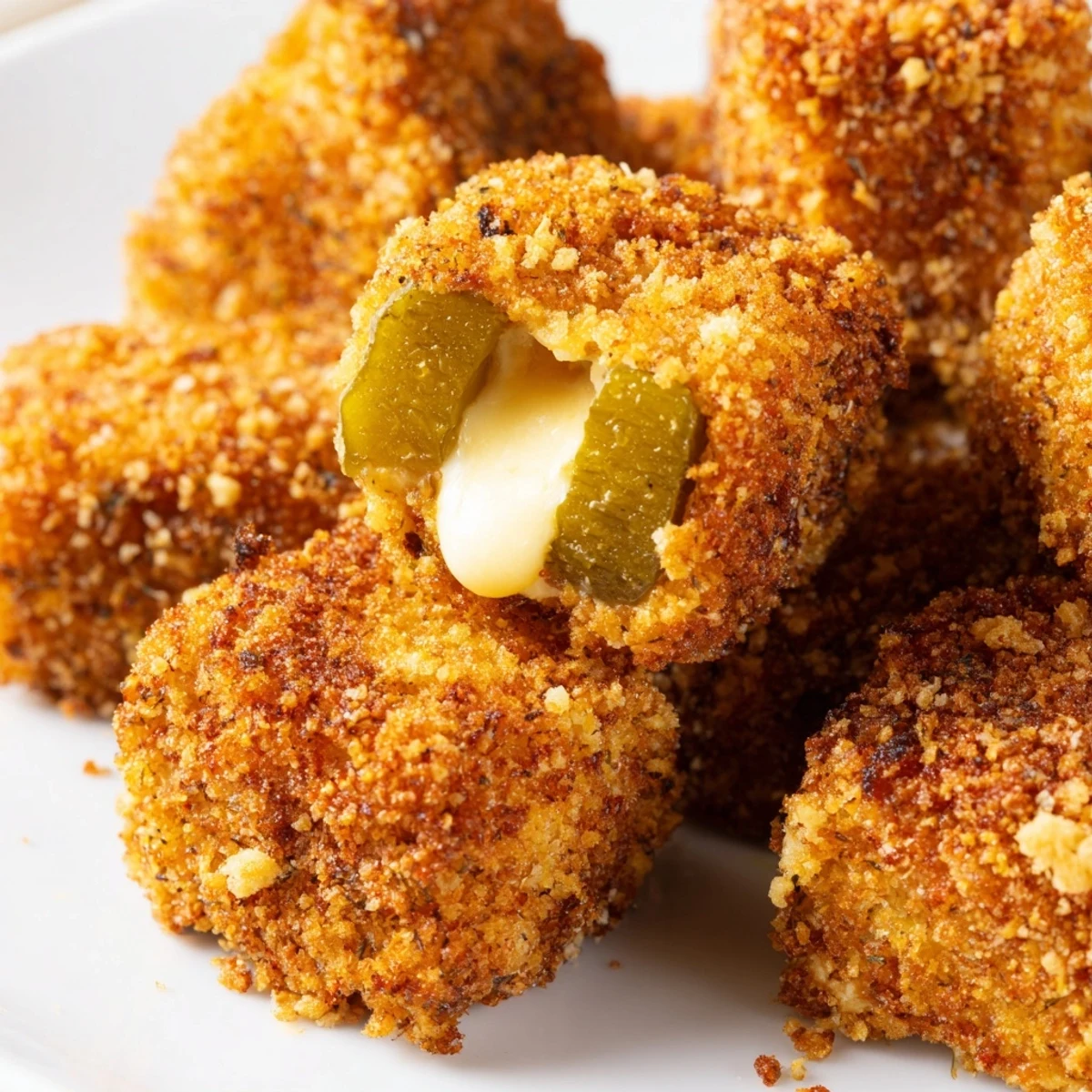 Fried cheddar-stuffed pickle cheese bites with crunchy panko and melted centers