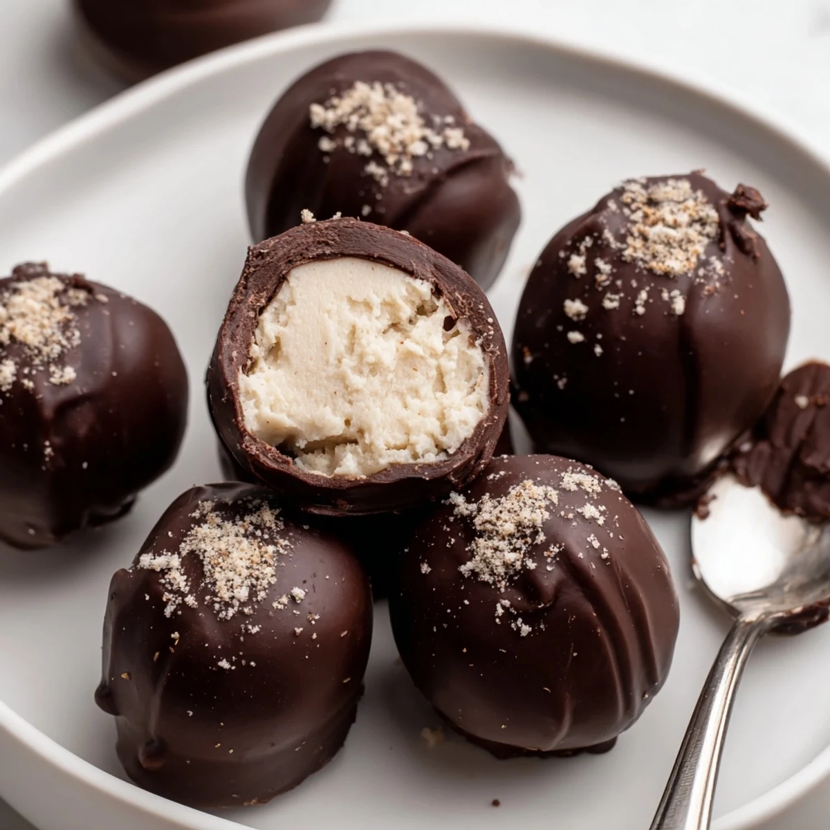 Hand-rolled Dark Chocolate Eggnog Truffles chilling on parchment, ready for holiday gifting