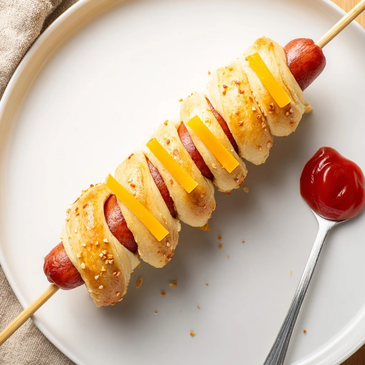 Smoky, garlicky Firecracker Hot Dogs on skewers, perfect for Fourth of July