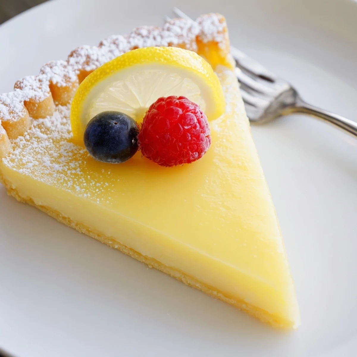 Creamy Lemon Tart Recipe with silky lemon custard, crisp buttery crust, powdered sugar