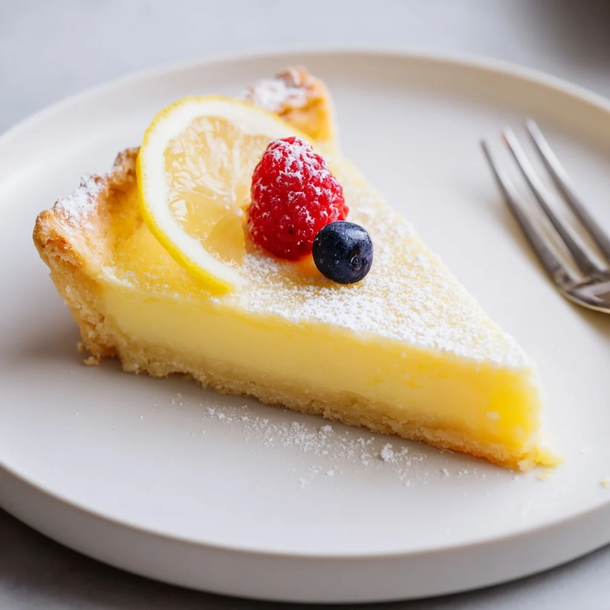 Chilled Creamy Lemon Tart Recipe served with fresh berries and bright citrus aroma