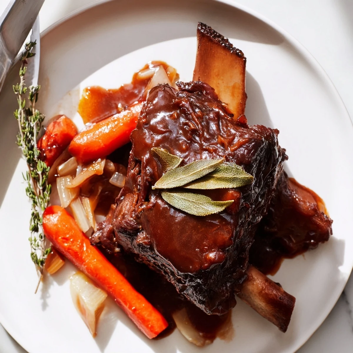 Tender Slow Cooker Beef Short Ribs falling off the bone in herb scented gravy