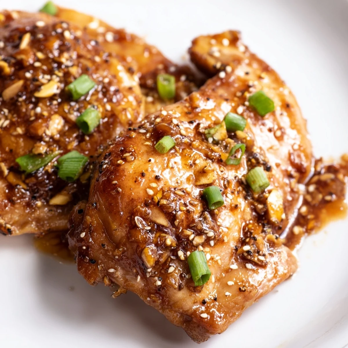 Juicy pan-seared garlic black pepper chicken served over steamed white rice with vegetables