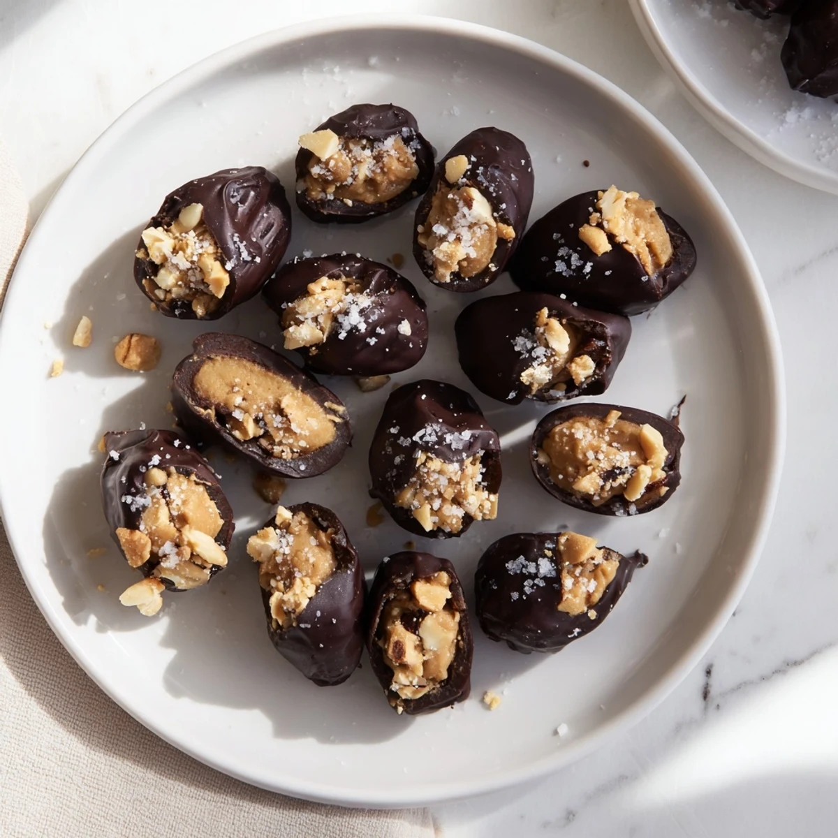 Decadent no-bake Date Snickers with rich dark chocolate and crunchy peanut filling