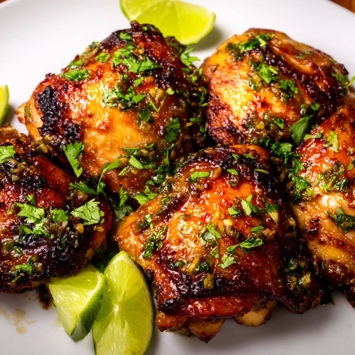 Golden brown Cuban mojo chicken thighs roasted to perfection with crispy skin and zesty citrus marinade