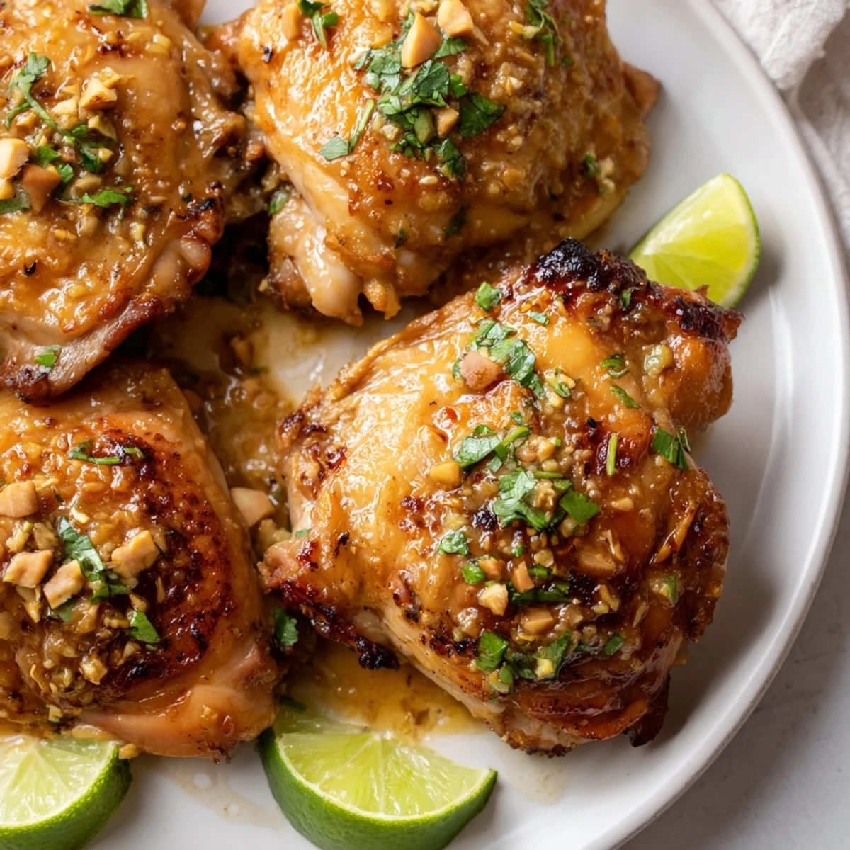 Juicy chicken thighs glazed in vibrant orange and lime Cuban mojo sauce garnished with fresh cilantro
