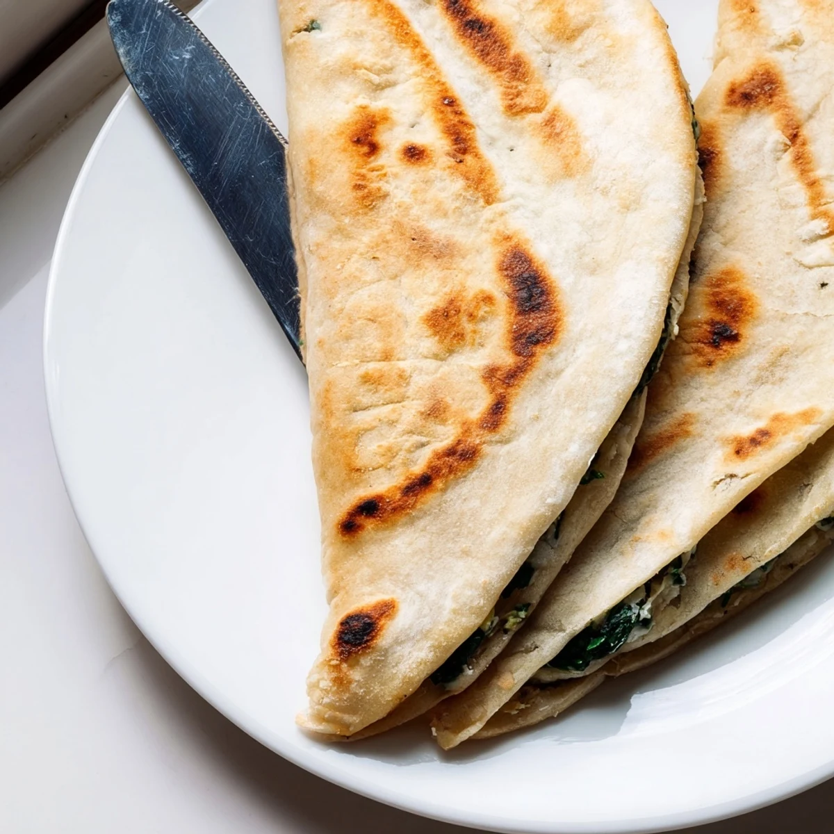 Handheld Turkish flatbread stuffed with savory spinach and creamy feta cheese, ready to serve