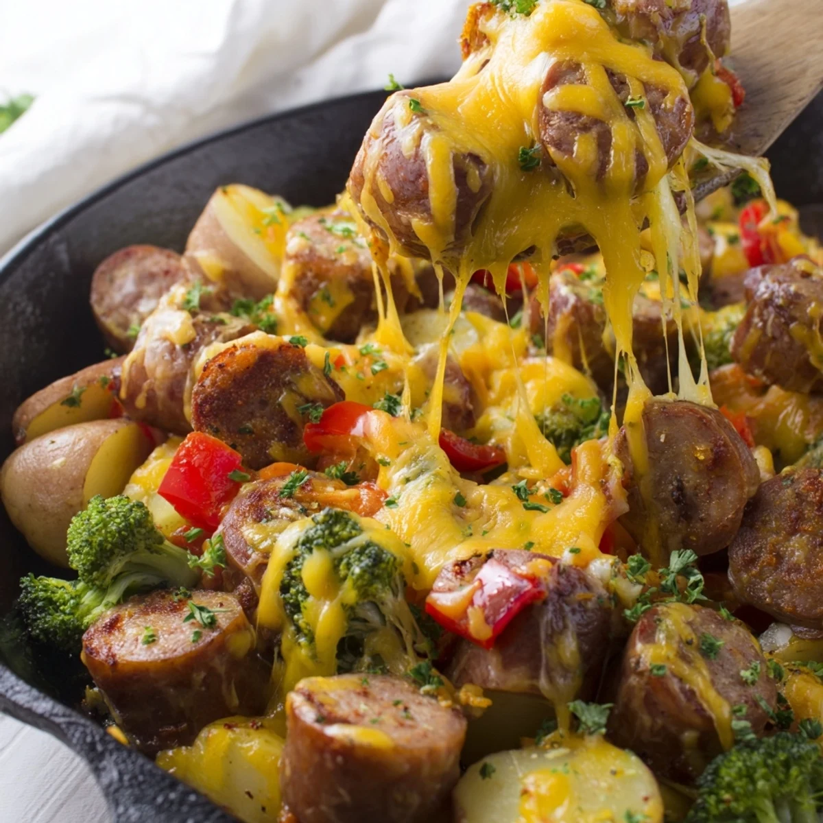 Cheesy Kielbasa Skillet