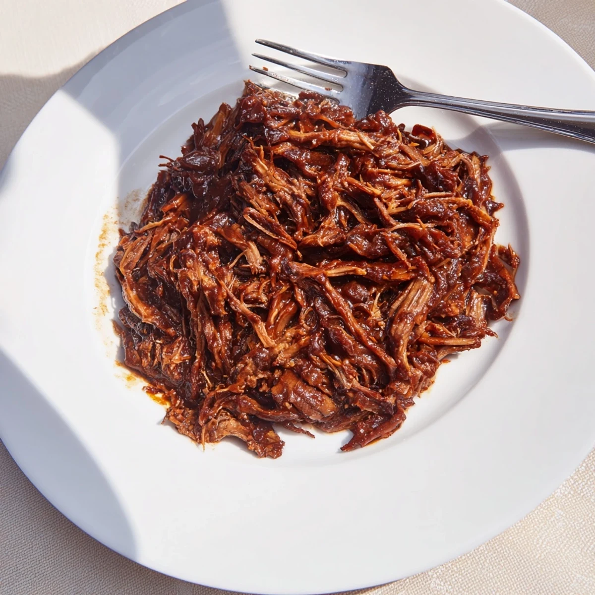 Slow Cooker BBQ Pulled Beef piled high on a toasted bun with creamy coleslaw
