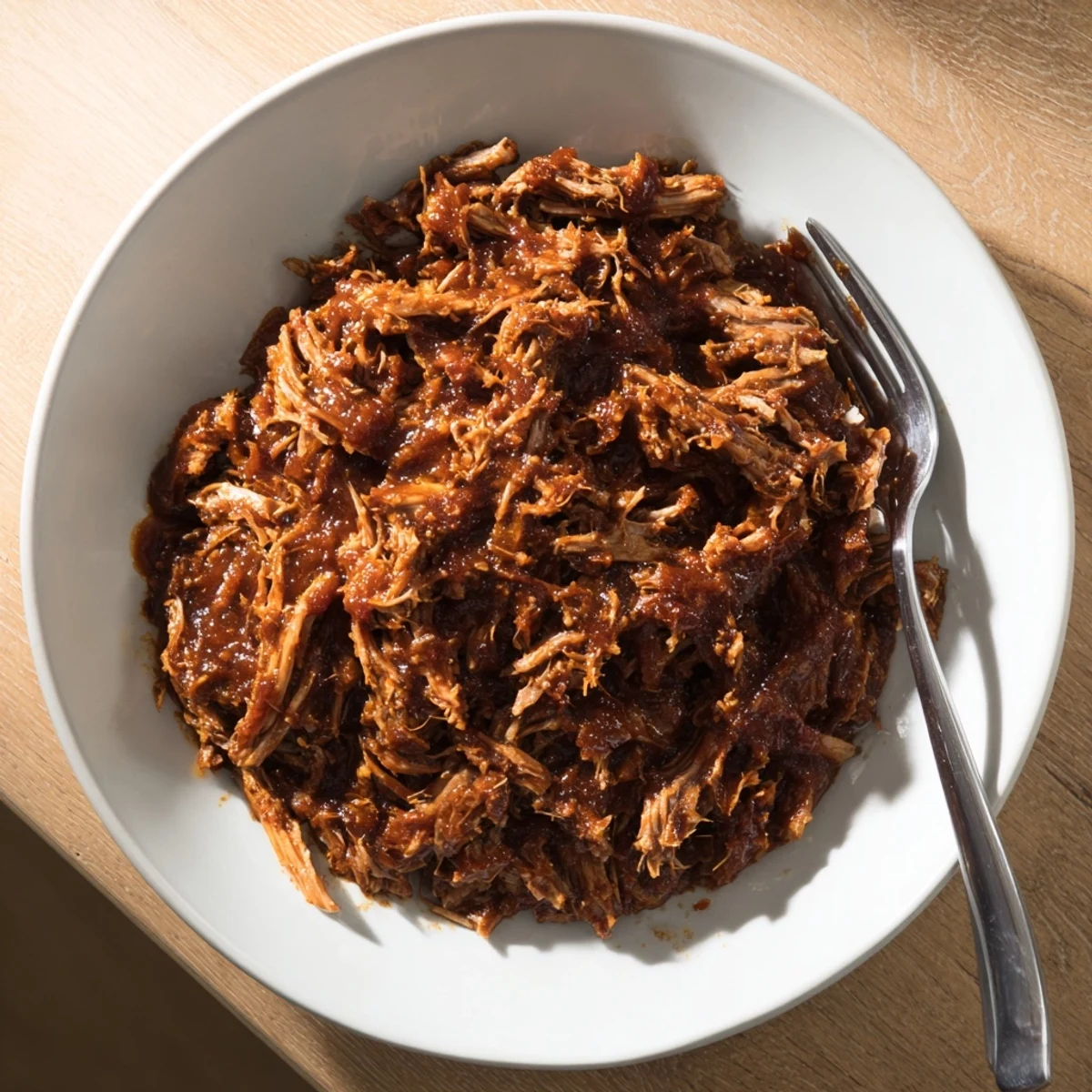 Slow Cooker BBQ Pulled Beef shredded fine and smothered in smoky, sweet glaze