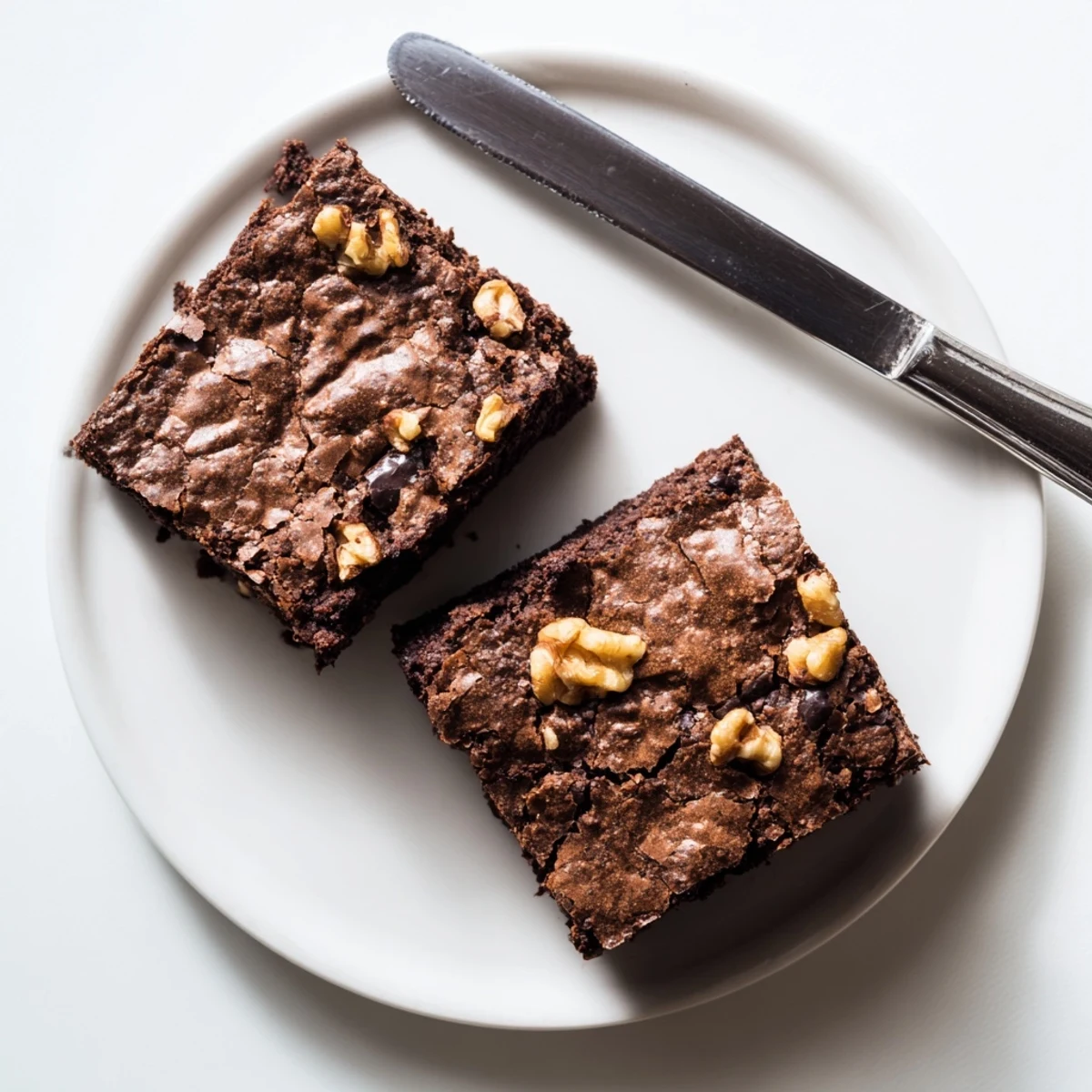 Fudgy ultimate brownies with a shiny crackly top cut into generous squares