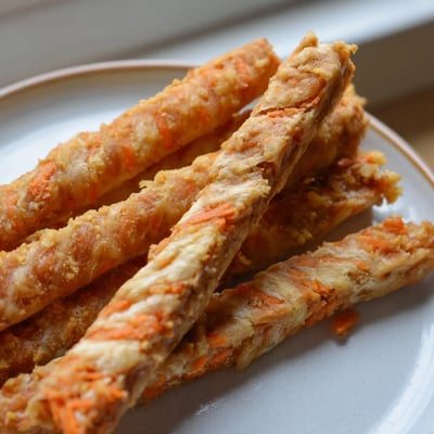 Homemade carrot apple dog treats baked until crispy and perfect for rewarding happy pups
