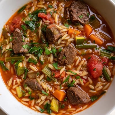 Hearty Beef Orzo Soup Veggies