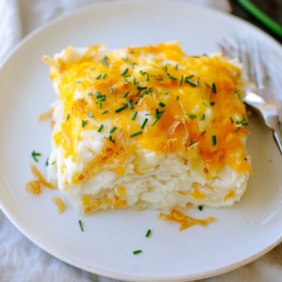 Cheesy Onion Mashed Potato Casserole